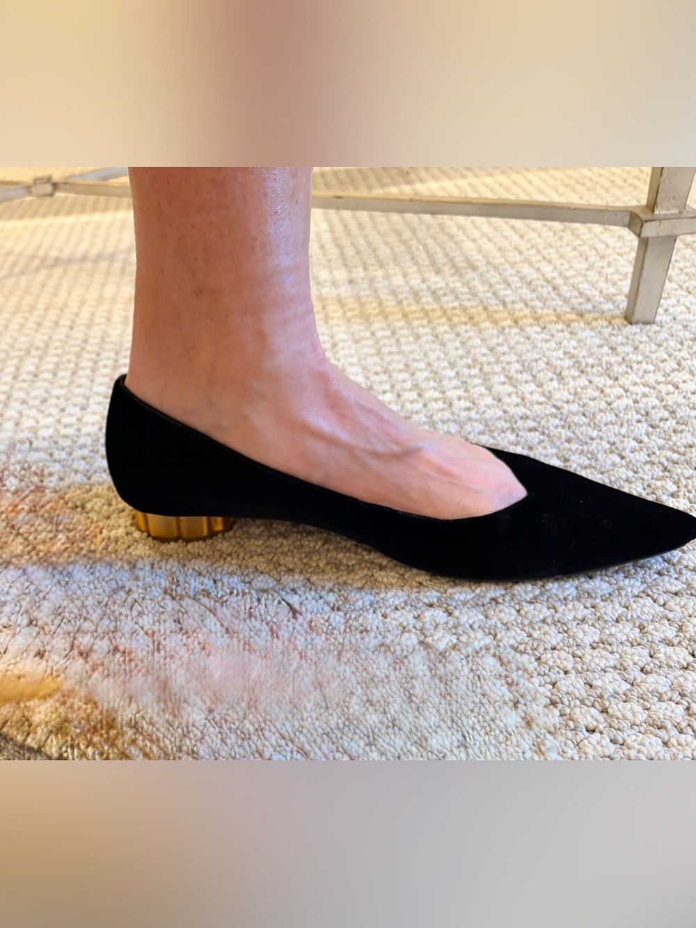 Salvatore Ferragamo Black Velvet Bari Ballet Flat with Gold Sculpted Heel - Picture 4 of 8